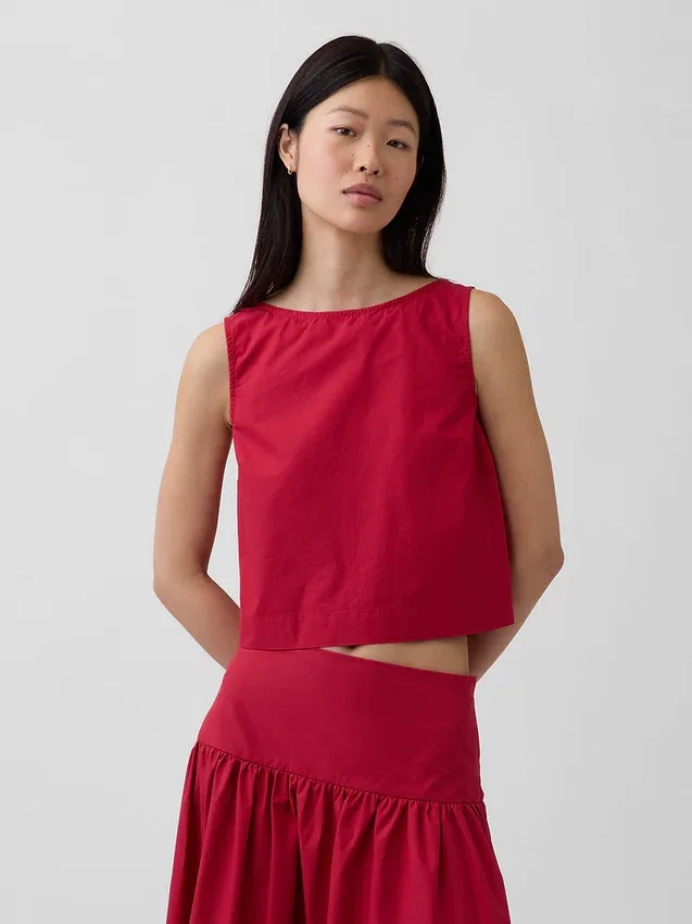 Poplin-tanktop med båthals
