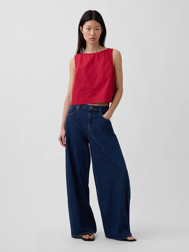 Poplin-tanktop med båthals