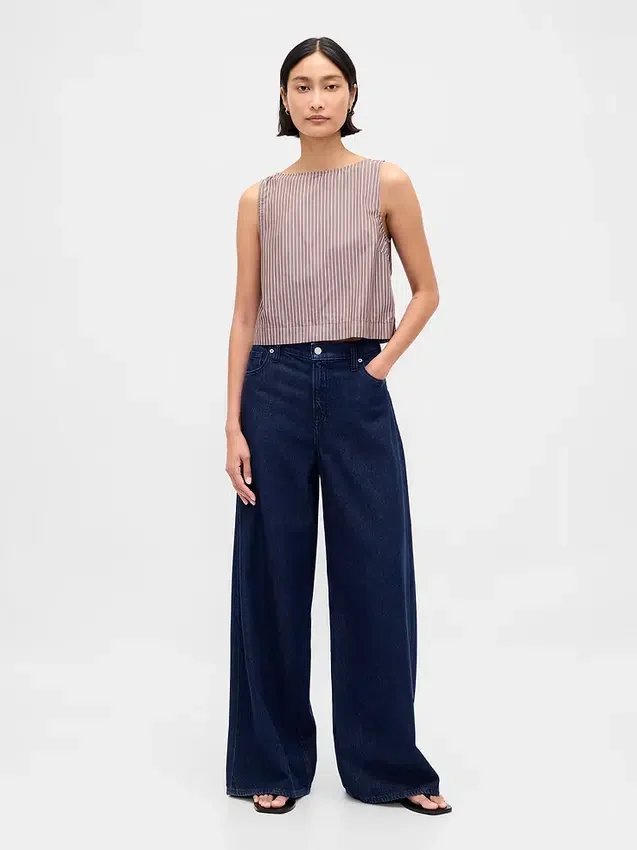 Poplin-tanktop med båthals