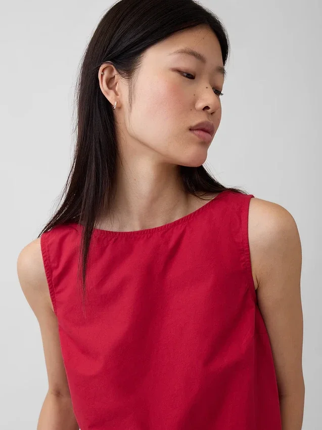 Poplin-tanktop med båthals