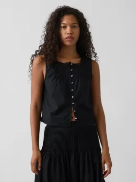 Poplin-tanktop med pintucks