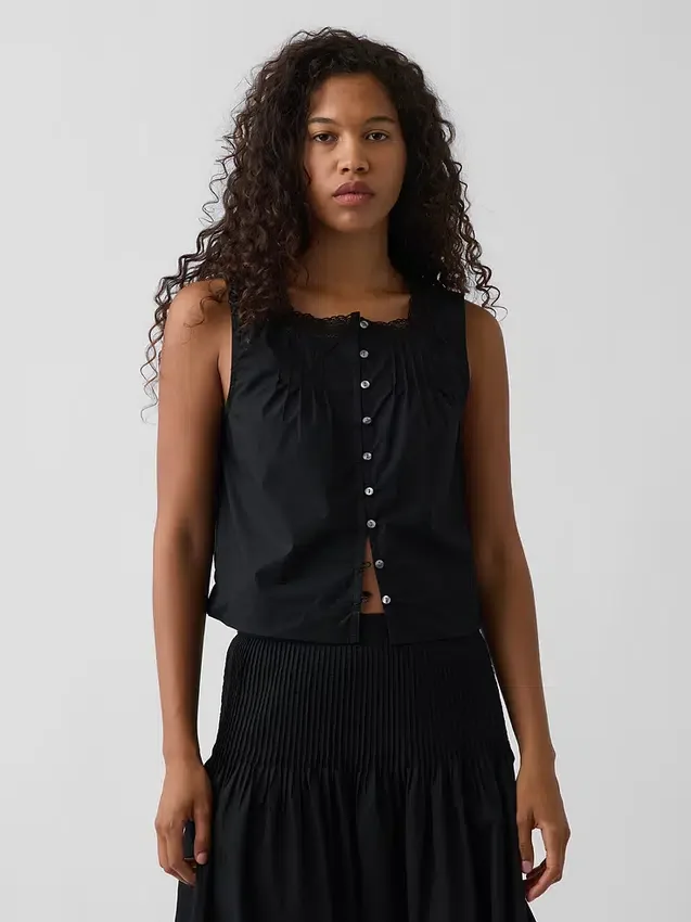 Poplin-tanktop med pintucks