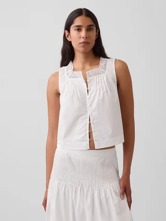Poplin-tanktop med pintucks