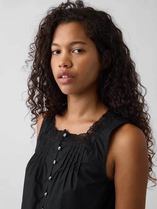 Poplin-tanktop med pintucks