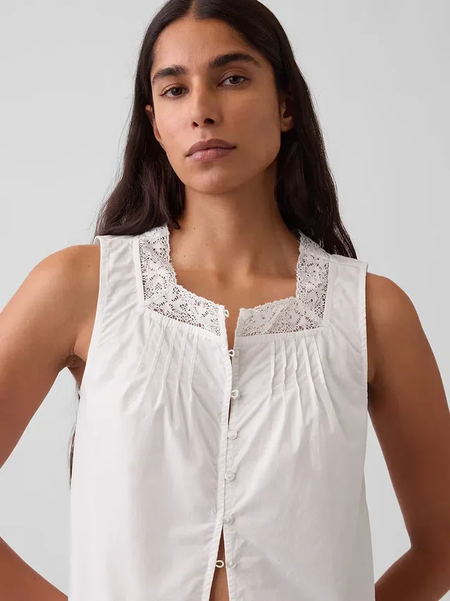 Poplin-tanktop med pintucks