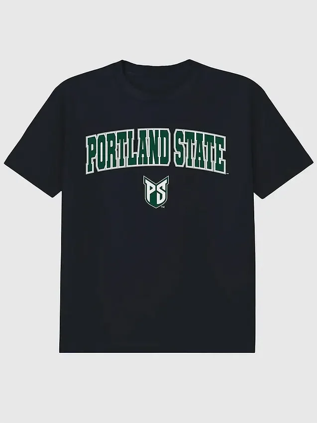 Portland State University Arch Logo, svart grafisk T-skjorte