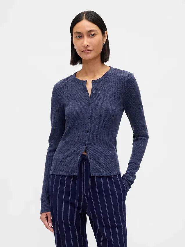 Pyjamas-cardigan i vaffelstrikk