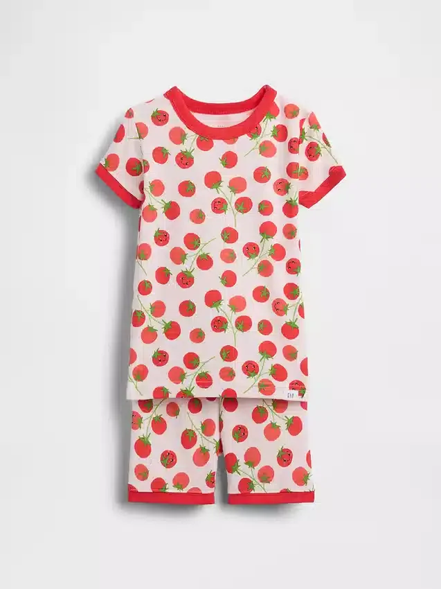 Pyjamas-sett for Baby og Småbarn i økologisk børstet bomull med tomatmønster