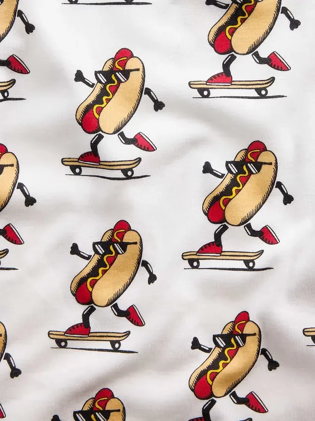 Pyjamas-sett for barn i økologisk børstet bomull med hotdog-motiv