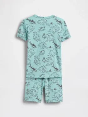 Pyjamas-sett for barn i økologisk børstet bomull med piratkart i form af shorts