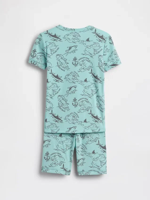 Pyjamas-sett for barn i økologisk børstet bomull med piratkart i form af shorts