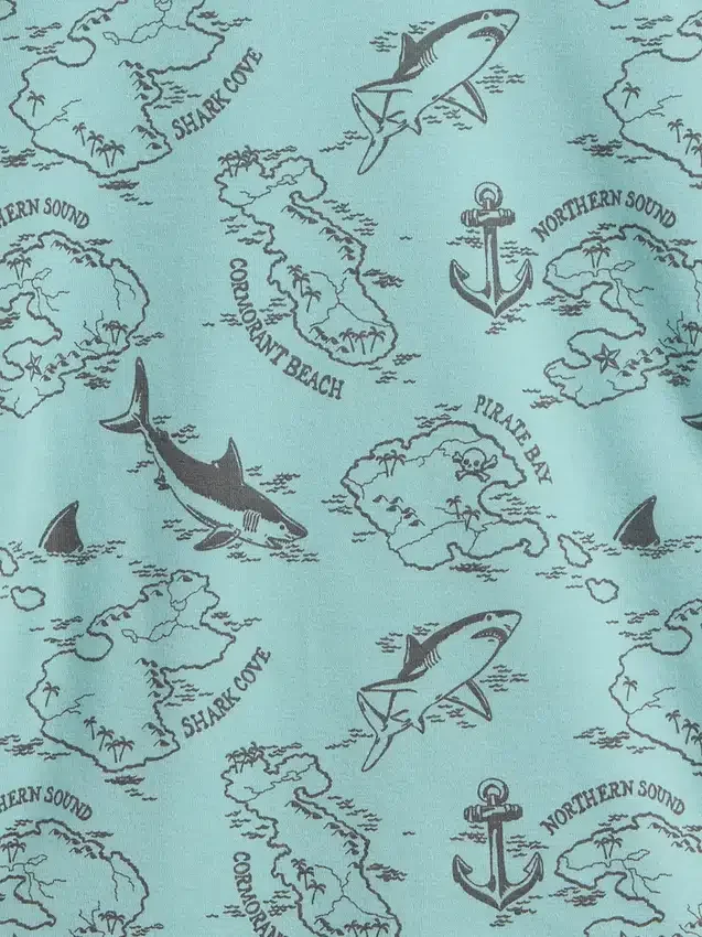 Pyjamas-sett for barn i økologisk børstet bomull med piratkart i form af shorts