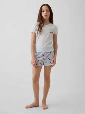 Pyjamas-sett for barn i resirkulert ribbestrikk Shorts