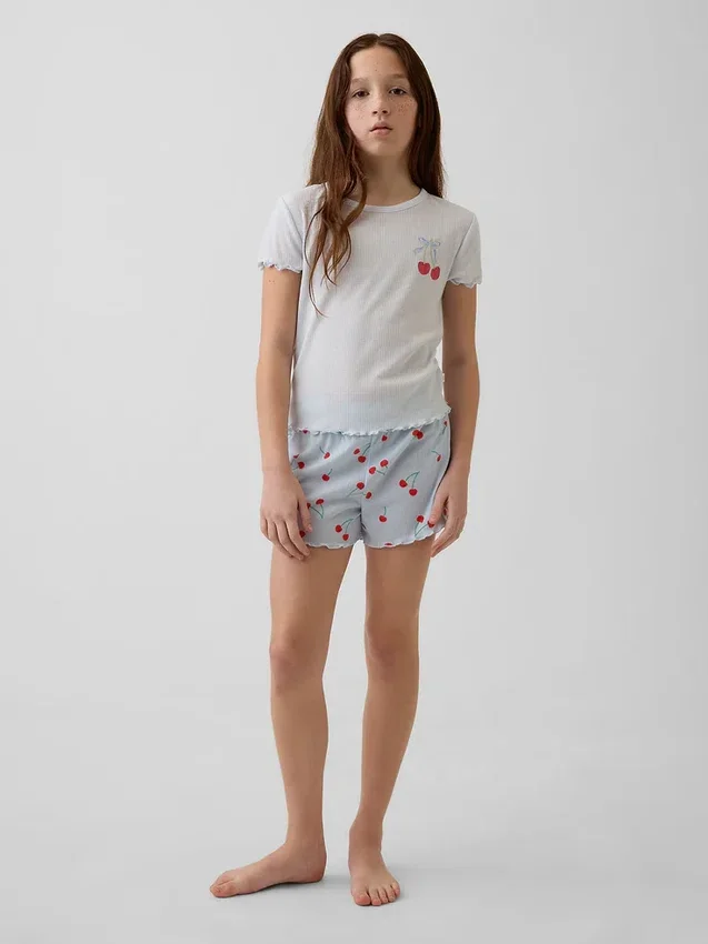 Pyjamas-sett for barn i resirkulert ribbestrikk Shorts