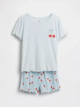 Pyjamas-sett for barn i resirkulert ribbestrikk Shorts