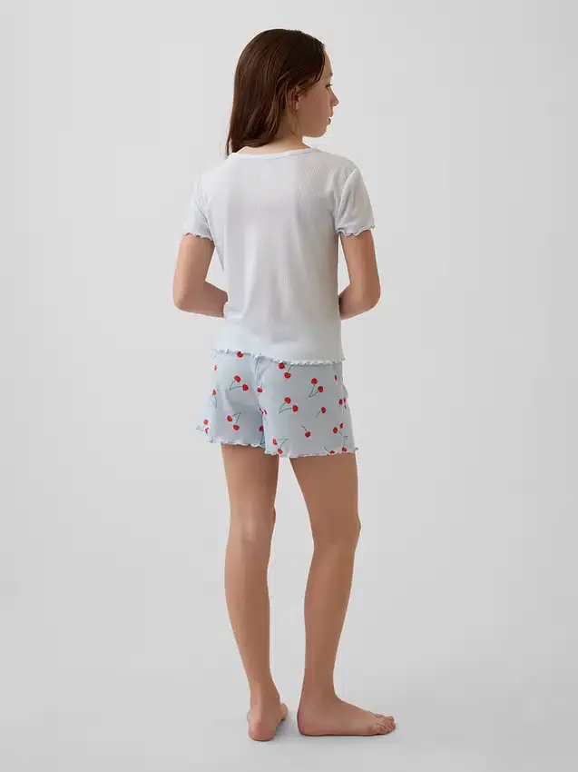 Pyjamas-sett for barn i resirkulert ribbestrikk Shorts
