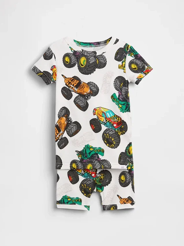 Pyjamas-sett for barn og babyer i økologisk børstet bomull med Hot Wheels-motiv