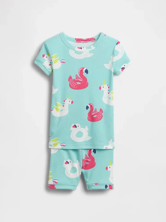 Pyjamas-sett med korte Shorts i økologisk børstet bomull for Baby og Småbarn