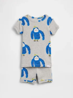 Pyjamas-sett med korte Shorts i økologisk børstet bomull med gorillamotiv for Baby og Småbarn