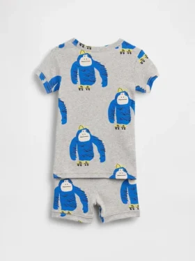 Pyjamas-sett med korte Shorts i økologisk børstet bomull med gorillamotiv for Baby og Småbarn