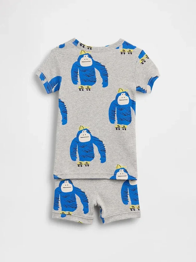 Pyjamas-sett med korte Shorts i økologisk børstet bomull med gorillamotiv for Baby og Småbarn