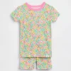 Pyjamas-sett med shorts i økologisk børstet bomull med blomstermønster for Baby og Småbarn