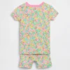 Pyjamas-sett med shorts i økologisk børstet bomull med blomstermønster for Baby og Småbarn