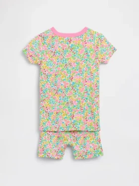 Pyjamas-sett med shorts i økologisk børstet bomull med blomstermønster for Baby og Småbarn