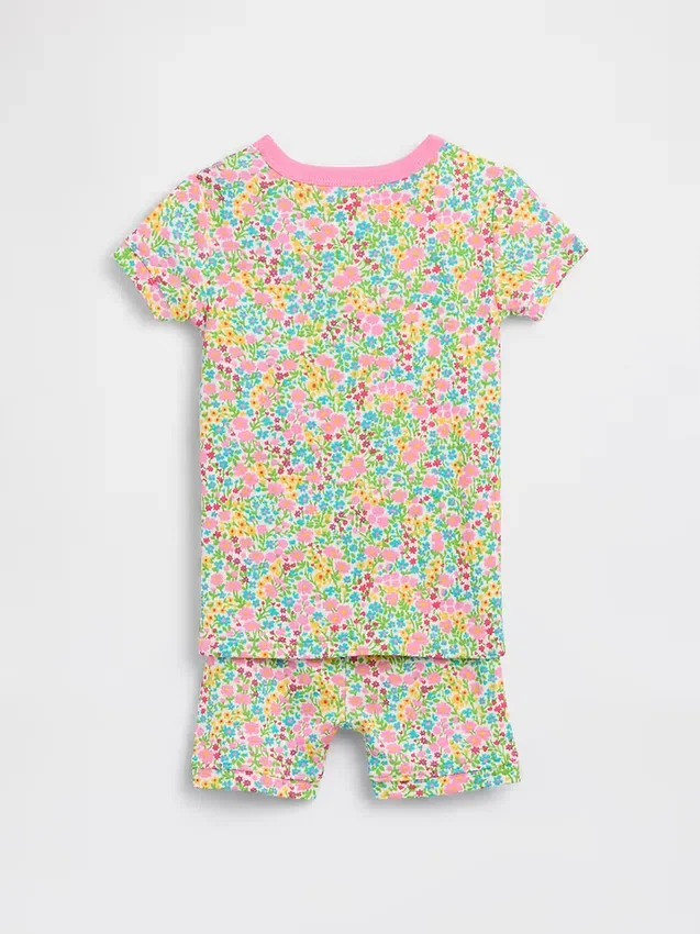 Pyjamas-sett med shorts i økologisk børstet bomull med blomstermønster for Baby og Småbarn