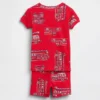 Pyjamas-sett med shorts i økologisk børstet bomull med brannbilmotiv for Baby og Småbarn