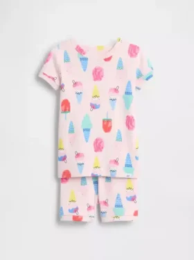 Pyjamas-sett med shorts i økologisk børstet bomull med iskrem-motiv for Baby og Småbarn