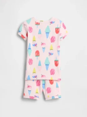 Pyjamas-sett med shorts i økologisk børstet bomull med iskrem-motiv for Baby og Småbarn
