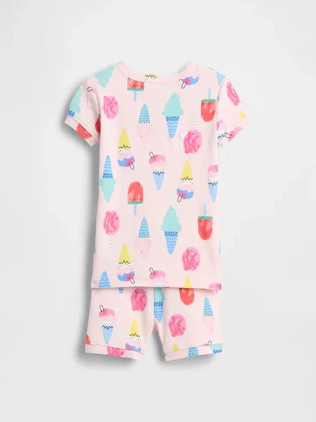 Pyjamas-sett med shorts i økologisk børstet bomull med iskrem-motiv for Baby og Småbarn