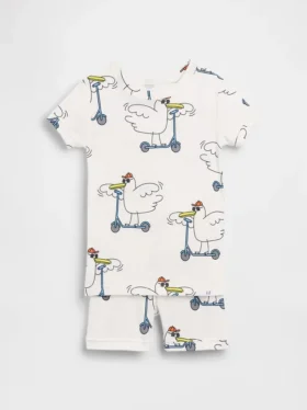 Pyjamas-sett med shorts i økologisk børstet bomull med Scooter Seagull-mønster for Baby og Småbarn