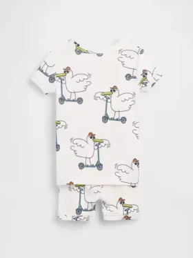 Pyjamas-sett med shorts i økologisk børstet bomull med Scooter Seagull-mønster for Baby og Småbarn