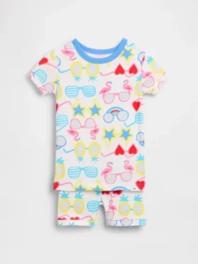 Pyjamas-sett med shorts i økologisk børstet bomull med solbrillemotiv for Baby og Småbarn