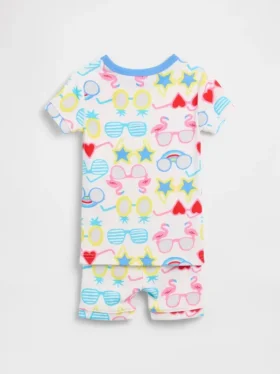 Pyjamas-sett med shorts i økologisk børstet bomull med solbrillemotiv for Baby og Småbarn