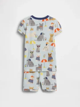 Pyjamas-sett med shorts i økologisk børstet bomull med strandhundemotiv for Baby og Småbarn