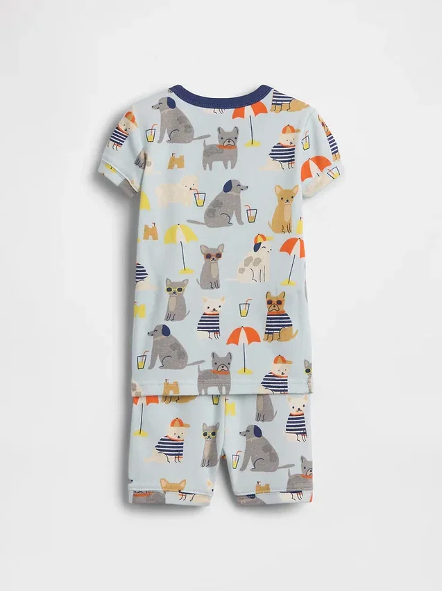 Pyjamas-sett med shorts i økologisk børstet bomull med strandhundemotiv for Baby og Småbarn