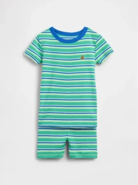 Pyjamas-sett med shorts i økologisk børstet bomull med striper for Baby og Småbarn