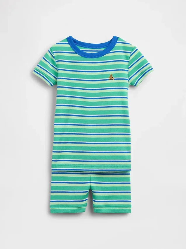 Pyjamas-sett med shorts i økologisk børstet bomull med striper for Baby og Småbarn