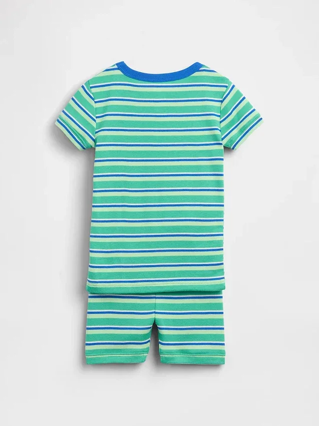 Pyjamas-sett med shorts i økologisk børstet bomull med striper for Baby og Småbarn