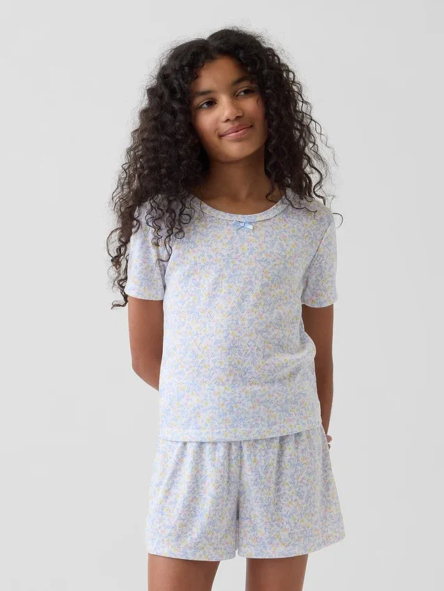 Pyjamas-shorts for barn i resirkulert pointelle