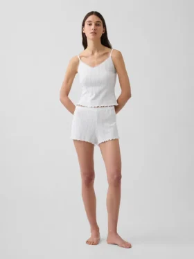 Pyjamas-shorts i pointelle med bølget kant