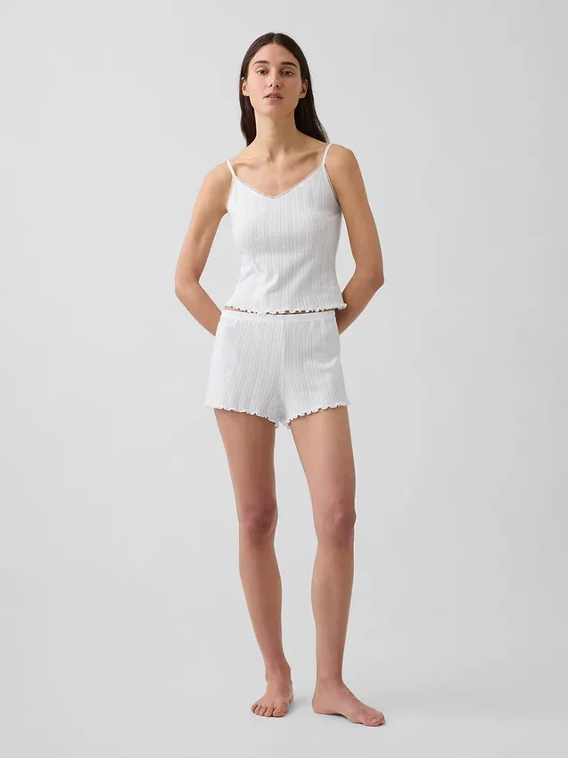 Pyjamas-shorts i pointelle med bølget kant
