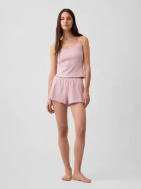 Pyjamas-shorts i pointelle med bølget kant