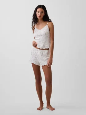 Pyjamas-shorts i pointelle med bølget kant