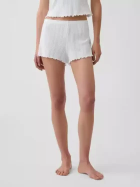Pyjamas-shorts i pointelle med bølget kant