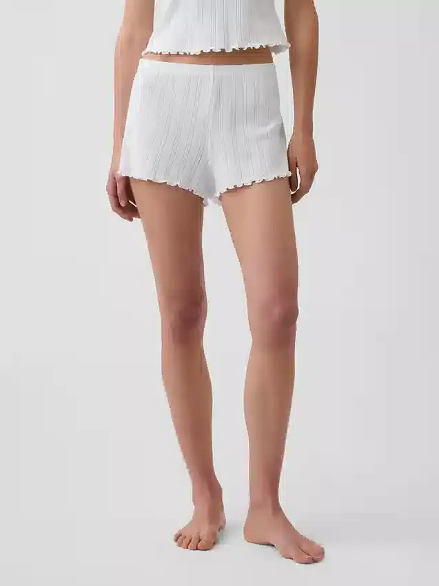 Pyjamas-shorts i pointelle med bølget kant