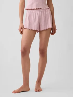 Pyjamas-shorts i pointelle med bølget kant